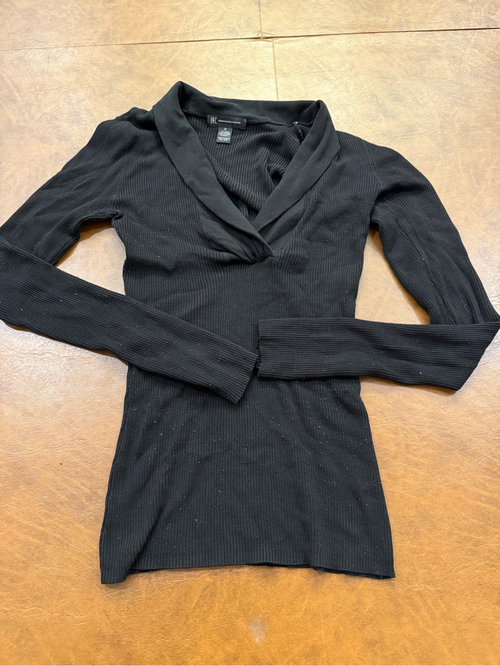 INC International Concepts Women’s Black Silk Blend Ribbed Sweater Size M